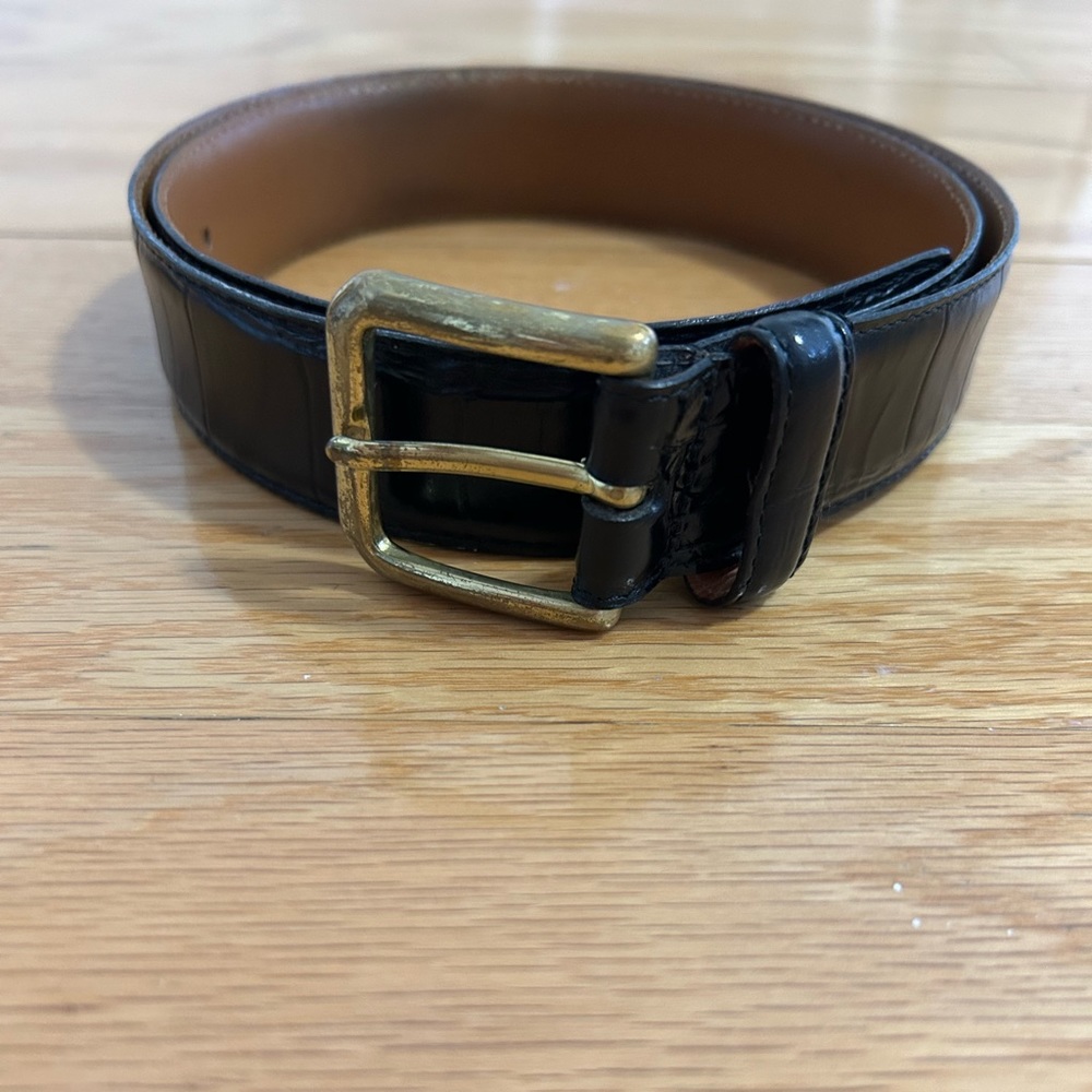 Alligator belt in black grain Steerhide leather brass buckle size 32